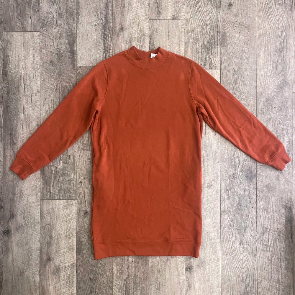 Gap Womens Mock Neck Long Sleeve Fleece Sweatshirt Dress Rust Orange XS NEW